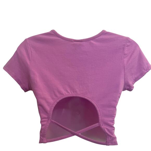 Destined Short Sleeve Casual Summer Crew Neck Strappy Cropped Top Pink Medium - Picture 2 of 5